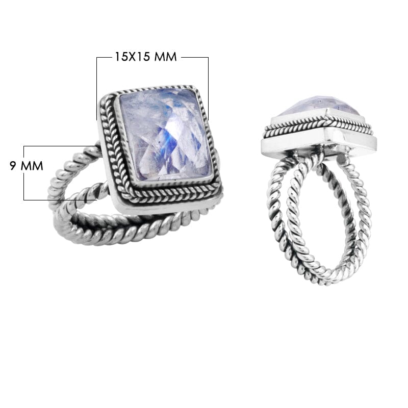 AR-1040-RM-12 Sterling Silver Ring With Rainbow Moonstone Jewelry Bali Designs Inc 
