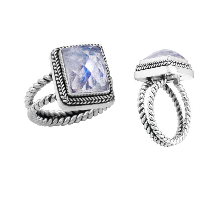 AR-1040-RM-12" Sterling Silver Ring With Rainbow Moonstone Jewelry Bali Designs Inc 