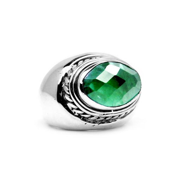 AR-1041-GQ-5" Sterling Silver Ring With Green Quartz Jewelry Bali Designs Inc 