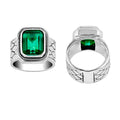 Wholesale sterling silver men’s ring with emerald-cut green quartz and textured wide band – bulk jewelry supply for retailers and boutiques.