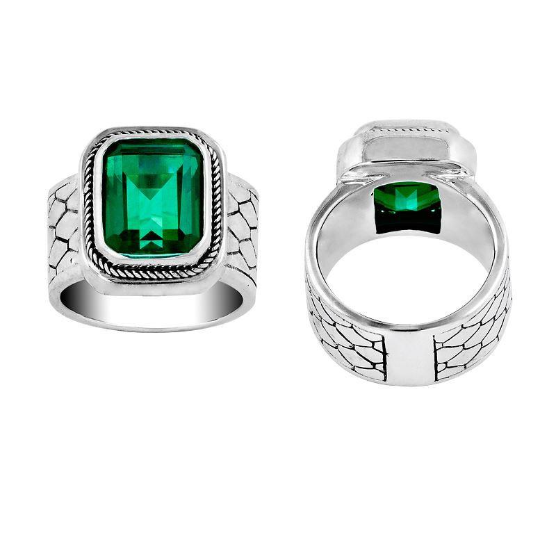 AR-1044-GQ-8" Sterling Silver Ring With Green Quartz Jewelry Bali Designs Inc 