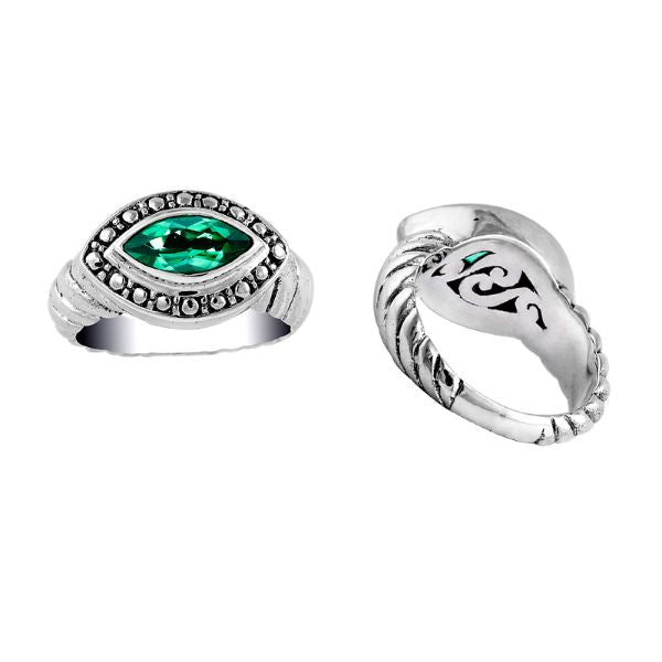 AR-1046-GQ-6" Sterling Silver Ring With Green Quartz Jewelry Bali Designs Inc 