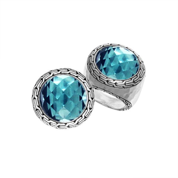 AR-1063-BT-7" Sterling Silver Ring With Blue Topaz Q. Jewelry Bali Designs Inc 