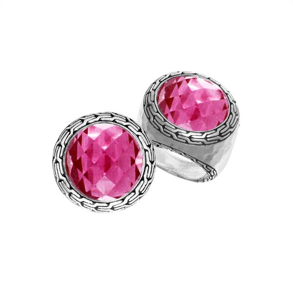 AR-1063-PQ-7" Sterling Silver Ring With Pink Quartz Jewelry Bali Designs Inc 