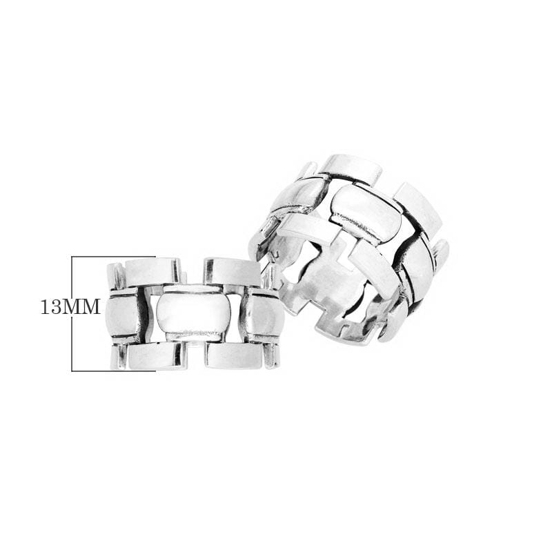 Wholesale sterling silver geometric link band ring, modern unisex design handcrafted in .925 silver with polished finish, ideal for bulk jewelry orders.