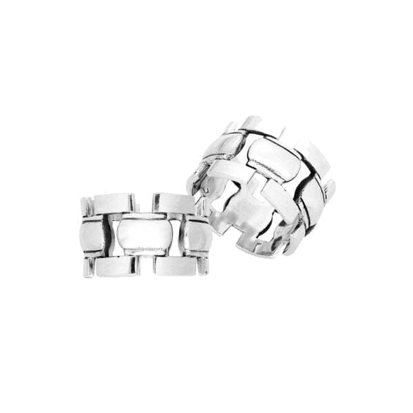 Wholesale sterling silver geometric link band ring, modern unisex design handcrafted in .925 silver with polished finish, ideal for bulk jewelry orders.