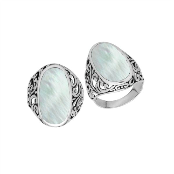 AR-1087-MOP-6'' Sterling Silver Ring With Mother Of Pearl Jewelry Bali Designs Inc 