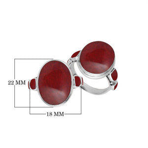 Wholesale sterling silver oval Red Coral ring with side inlays, handcrafted artisan jewelry in .925 silver for bulk orders and retailers.