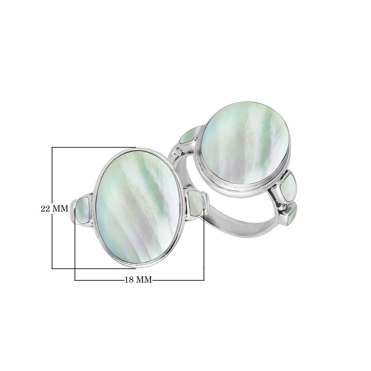 Wholesale sterling silver oval Mother of Pearl ring with side inlays, handcrafted artisan jewelry in .925 silver for bulk orders and retailers.