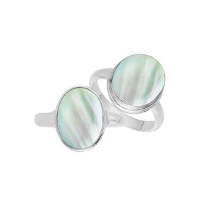 Wholesale sterling silver oval Mother of Pearl ring with sleek bezel setting and polished 925 silver band, handcrafted artisan jewelry for bulk orders.