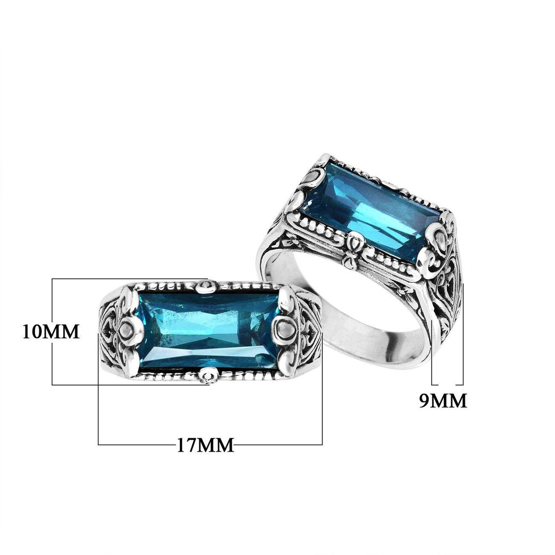 AR-1103-LBT-9'' Sterling Silver Ring With London Blue Topaz Q. Jewelry Bali Designs Inc 