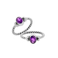 Bulk sterling silver twisted band rings with oval faceted Amethyst Quartz, handcrafted 925 silver wholesale jewelry supply.