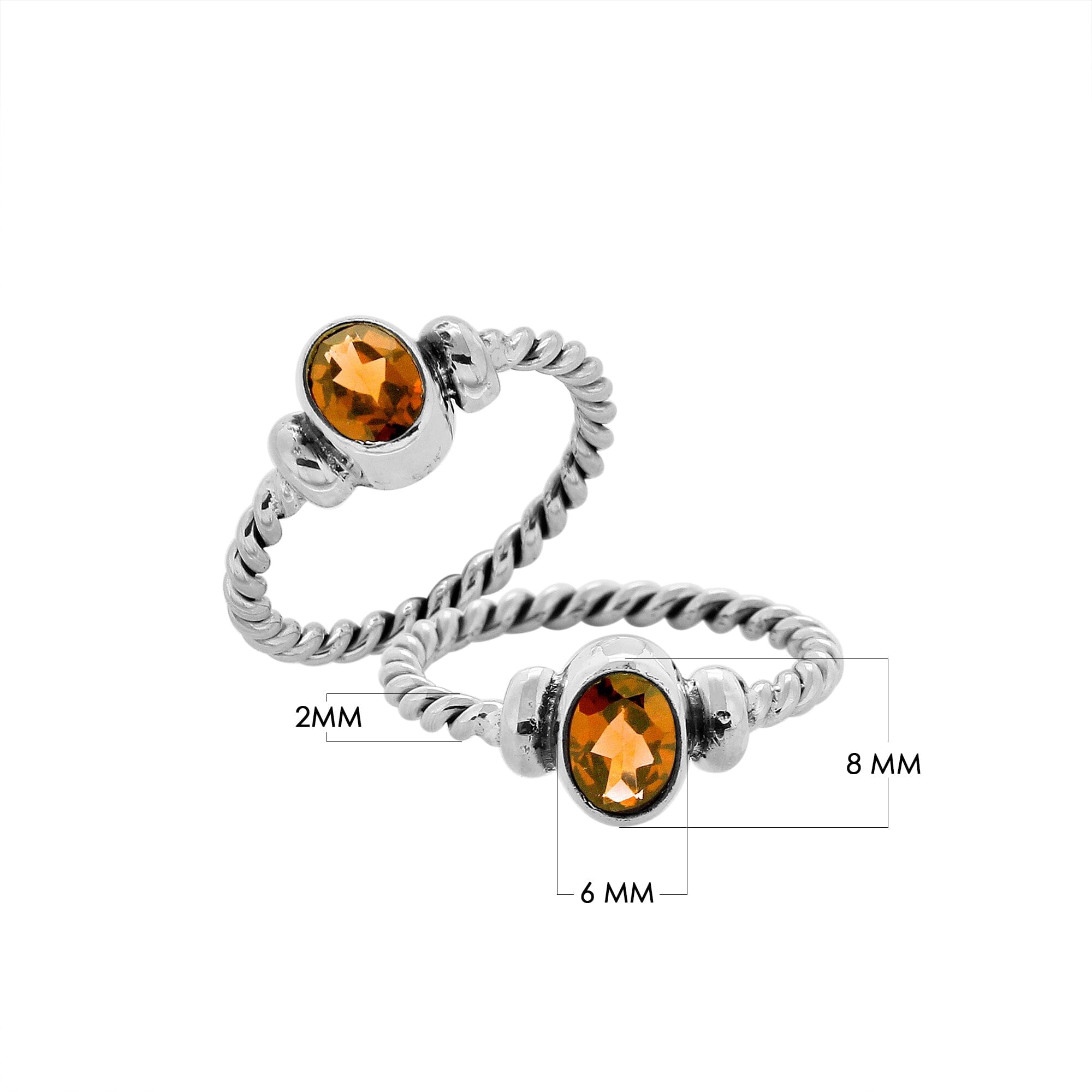 Bulk sterling silver twisted band rings with oval faceted Citrine Quartz, handcrafted 925 silver wholesale jewelry supply.