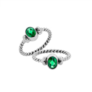 Bulk sterling silver twisted band rings with oval faceted Green Quartz, handcrafted 925 silver wholesale jewelry supply.