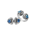Wholesale sterling silver Bali design ring with trillion-cut Blue Topaz Quartz– handcrafted artisan wholesale jewelry.