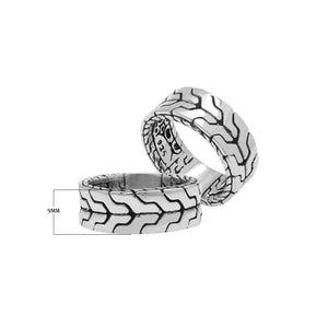 Wholesale sterling silver wide band ring with bold geometric pattern and oxidized detailing – unisex artisan wholesale jewelry.