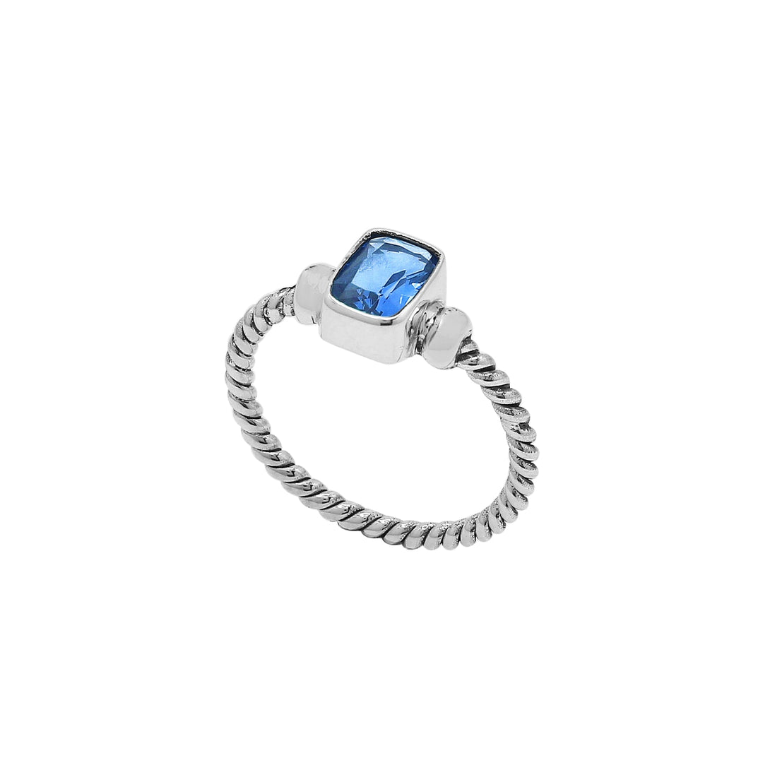 AR-1119-BT-8 Sterling Silver Ring With Blue Topaz Q. Jewelry Bali Designs Inc 