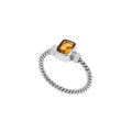 Wholesale sterling silver twisted band ring with rectangular-cut Citrine Quartz, handcrafted artisan jewelry in bulk for retailers and resellers.