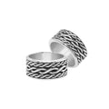Wholesale sterling silver wide band ring with wavy braid Bali-inspired design and oxidized details, handcrafted unisex artisan jewelry in bulk for retailers and resellers.