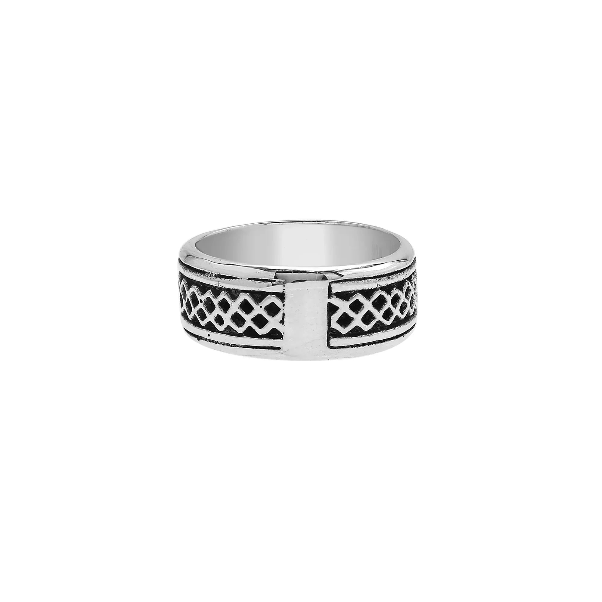 Wholesale sterling silver wide band ring with geometric lattice design, handcrafted in Bali with oxidized finish, bulk jewelry for retailers and suppliers.