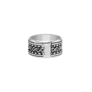 Wholesale sterling silver braided band rings with oxidized rope design, wide unisex silver jewelry for bulk resellers.