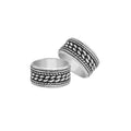 Wholesale sterling silver chain link band rings with wide oxidized design, unisex silver jewelry for bulk resellers.