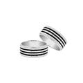 Wholesale sterling silver band ring with three oxidized black stripes, wide unisex design, handcrafted 925 silver jewelry for bulk orders and resellers.