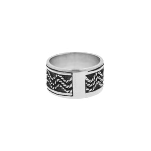 Wholesale sterling silver wide band ring with braided rope design and oxidized detailing, handcrafted 925 unisex silver jewelry from Bali for bulk orders and resellers.