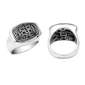 Wholesale sterling silver men’s rectangular signet ring with Bali scrollwork carving and oxidized finish, handcrafted 925 silver jewelry.