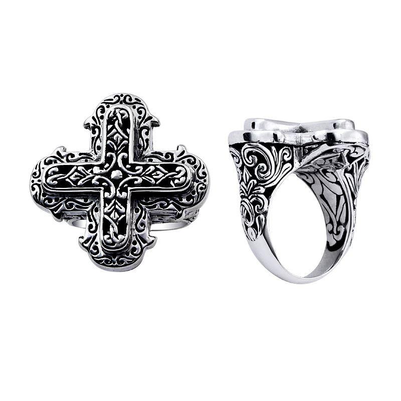 AR-6008-S-14" Sterling Silver Cross Shape Ring With Plain Silver Jewelry Bali Designs Inc 
