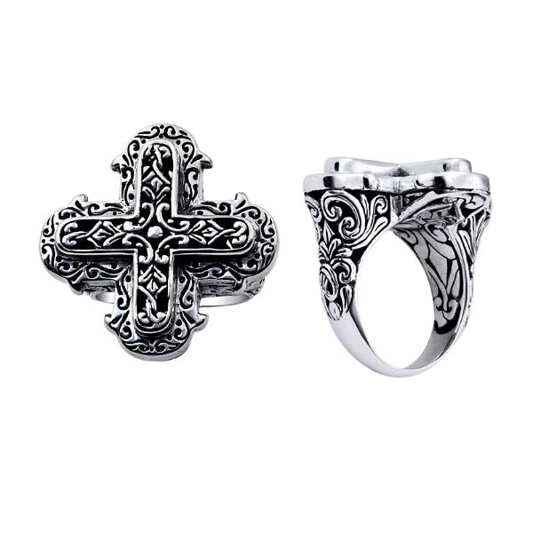 AR-6008-S-6" Sterling Silver Cross Shape Ring With Plain Silver Jewelry Bali Designs Inc 