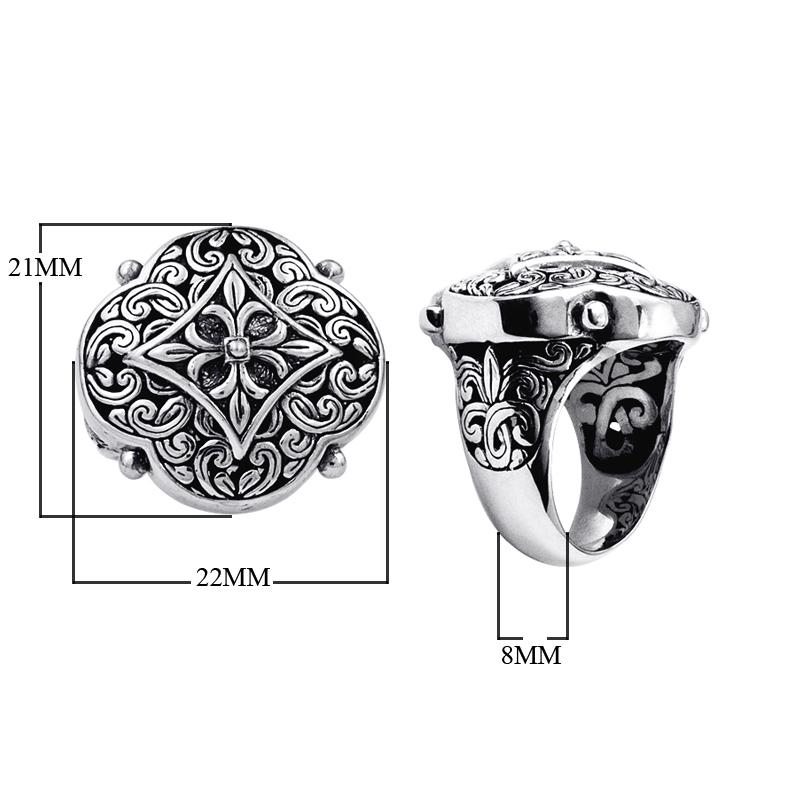 AR-6009-S-7" Sterling Silver Designer Flower Shape Ring With Plain Silver Jewelry Bali Designs Inc 