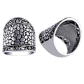Sterling Silver Dome ring with hammered texture and scroll design, wholesale Bali handmade jewelry