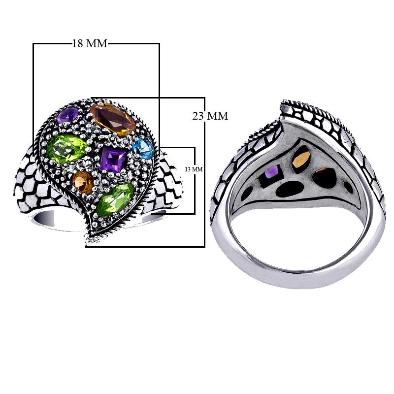 AR-6030-CO1-6" Sterling Silver Ring With Peridot, Citrine, Blue Topaz, Amethyst Jewelry Bali Designs Inc 