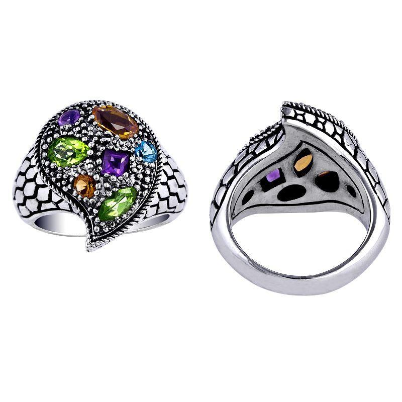 AR-6030-CO1-8" Sterling Silver Ring With Peridot, Citrine, Blue Topaz, Amethyst Jewelry Bali Designs Inc 