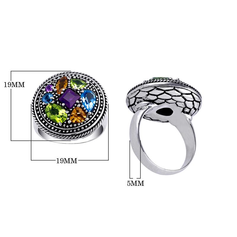 AR-6031-CO1-6" Sterling Silver Ring With Peridot, Citrine, Blue Topaz, Amethyst Jewelry Bali Designs Inc 
