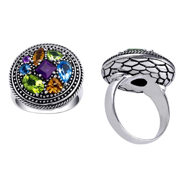 AR-6031-CO1-6" Sterling Silver Ring With Peridot, Citrine, Blue Topaz, Amethyst Jewelry Bali Designs Inc 