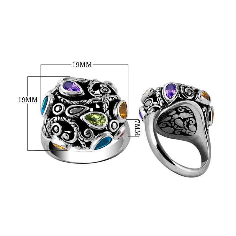 AR-6034-CO1-4.5" Sterling Silver Ring With Peridot, Citrine, Blue Topaz, Amethyst Jewelry Bali Designs Inc 
