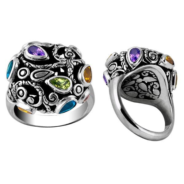AR-6034-CO1-7" Sterling Silver Ring With Peridot, Citrine, Blue Topaz, Amethyst Jewelry Bali Designs Inc 