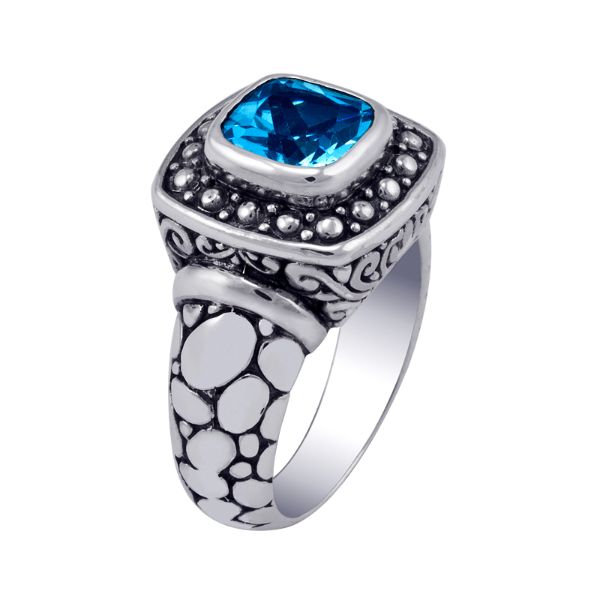 AR-6045-BT-7" Sterling Silver Ring With Blue Topaz Q. Jewelry Bali Designs Inc 