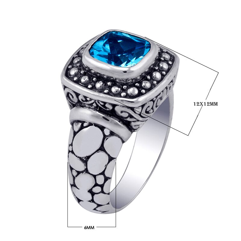 AR-6045-BT-7 Sterling Silver Ring With Blue Topaz Q. Jewelry Bali Designs Inc 