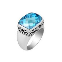 AR-6060-BT-9" Sterling Silver Ring With Blue Topaz Q. Jewelry Bali Designs Inc 
