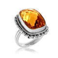 Wholesale sterling silver ring with cushion-cut Citrine Quartz and Balinese beaded detailing, handcrafted in Bali.