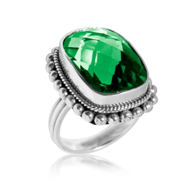 AR-6062-GQ-10" Sterling Silver Ring With Green Quartz Jewelry Bali Designs Inc 