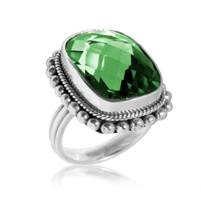 AR-6062-GQ-11" Sterling Silver Ring With Green Quartz Jewelry Bali Designs Inc 