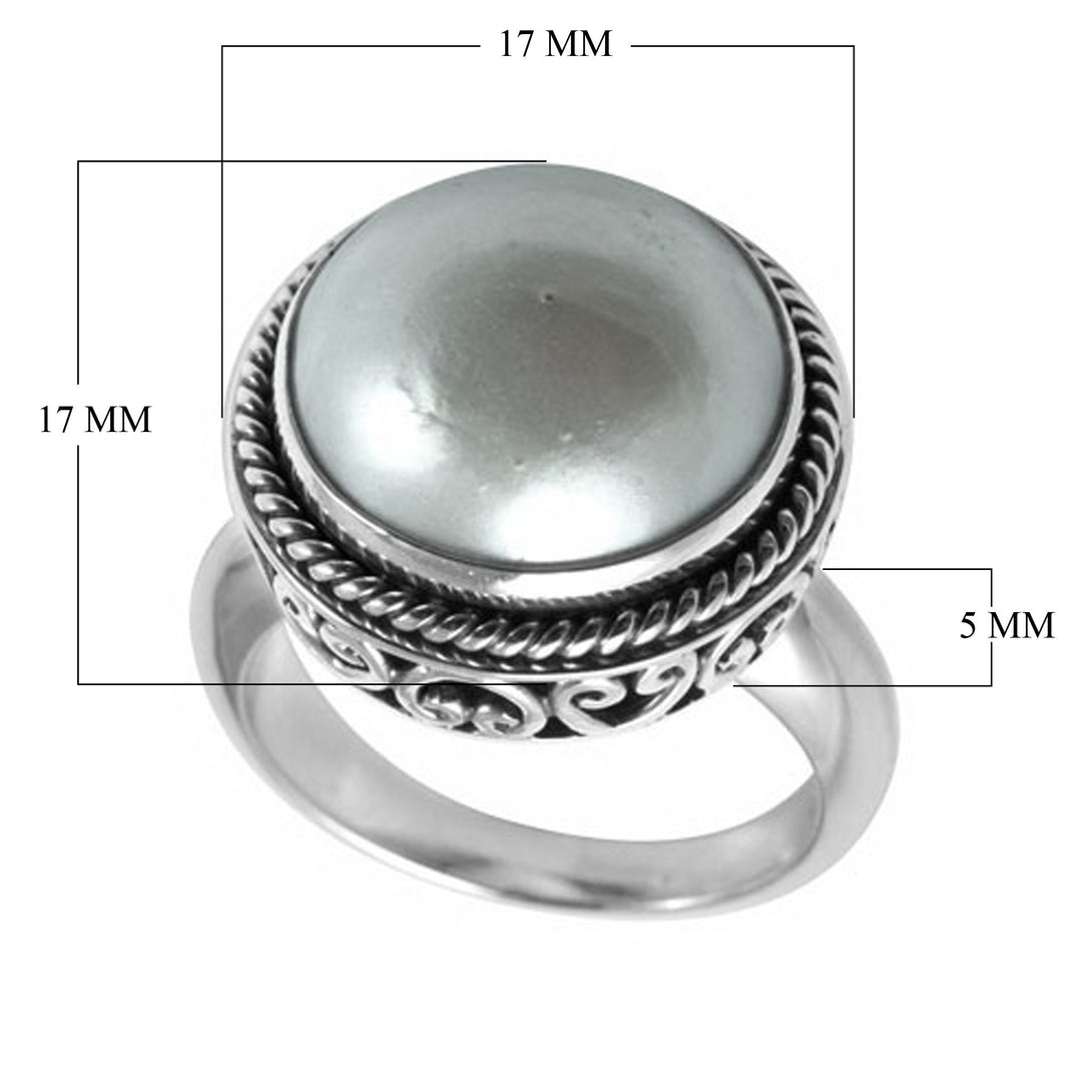 AR-6067-PE-4" Sterling Silver Small Round Shape Beautiful Simple Ring With White Pearl Jewelry Bali Designs Inc 