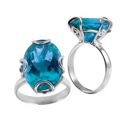 AR-6068-BT-9" Sterling Silver Ring With Blue Topaz Q. Jewelry Bali Designs Inc 