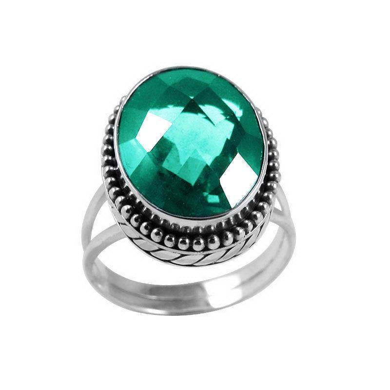 AR-6071-GQ-5" Sterling Silver Ring With Green Quartz Jewelry Bali Designs Inc 