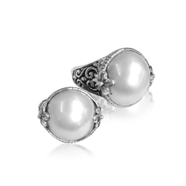 AR-6075-PE-6" Sterling Silver Ring With Mabe Pearl Jewelry Bali Designs Inc 