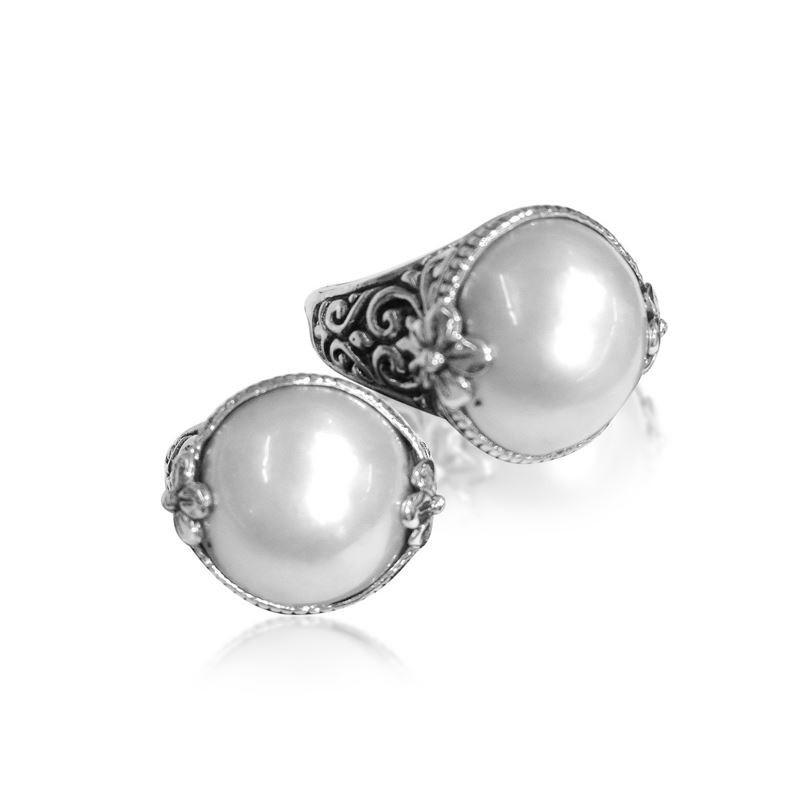 AR-6075-PE-8" Sterling Silver Ring With Mabe Pearl Jewelry Bali Designs Inc 